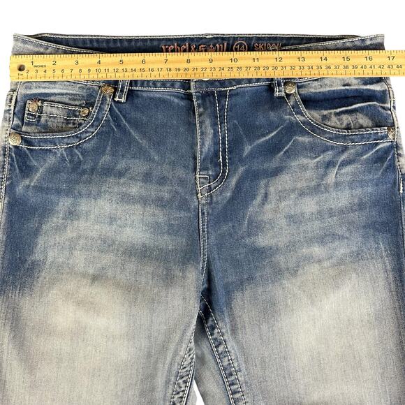 Rebel & Soul Jeans Women Sze 14 Blue Stone Fading Whiskered Wash Skinny Mid Rise - Picture 12 of 13